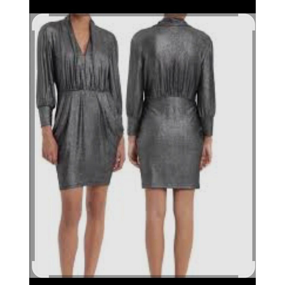 Donna Morgan Gray Sheath Dress Size 2 Long Sleeve V Neck Knee Length NWT